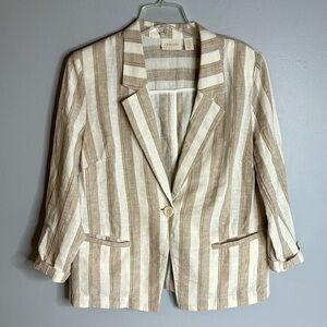 CHICO’S STRIPED LIGHTWEIGHT LINEN/COTTON BLEND BLAZER/JACKET